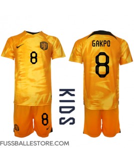 Günstige Niederlande Cody Gakpo #8 Heimtrikotsatz Kinder WM 2022 Kurzarm (+ Kurze Hosen)